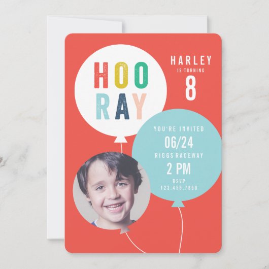 Balloon bunch kids photo birthday 招待状 (正面)