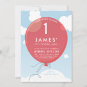 BALLOON first birthday party招待状青空赤 招待状 (正面)