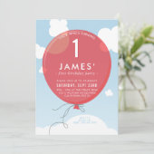 BALLOON first birthday party招待状青空赤 招待状 (スタンド正面)