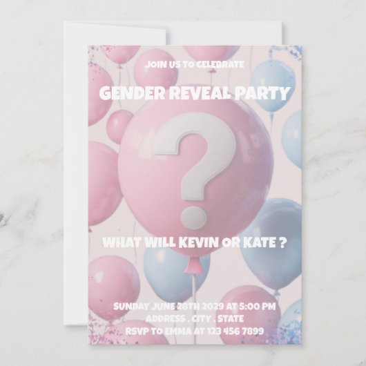 Balloon Gender Revealパーティの招待状 招待状 (正面)