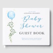 Balloon Soft Greenery Dusty Blue Boy Baby Shower ゲストブック (正面)