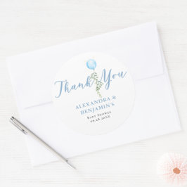 Balloon Soft Greenery Dusty Blue Boy Baby Shower ラウンドシール