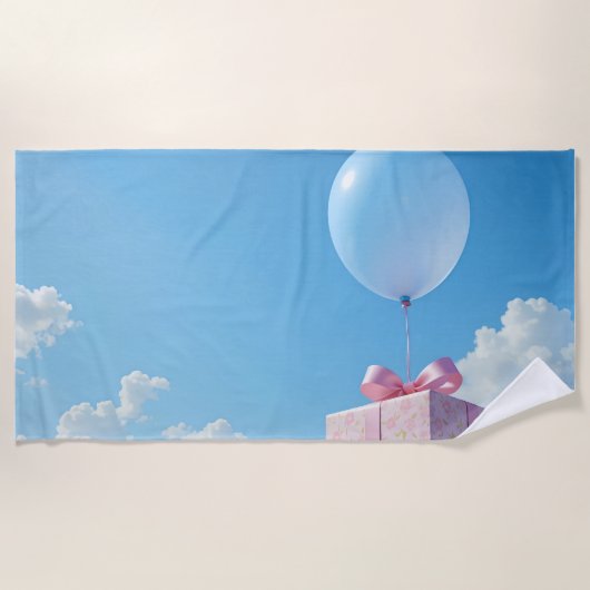 balloon with present in blue sky ビーチタオル (正面)