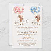 Balloons and Bear Gender Reveal Party Invitation 招待状 (正面)