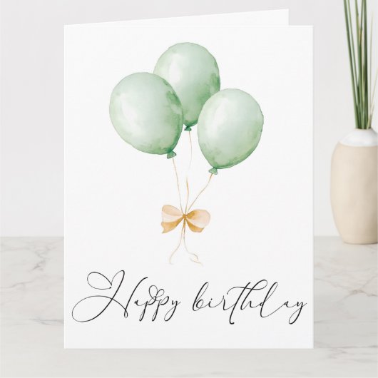 Balloons and Bow Happy Birthday Greeting Card カード (正面)