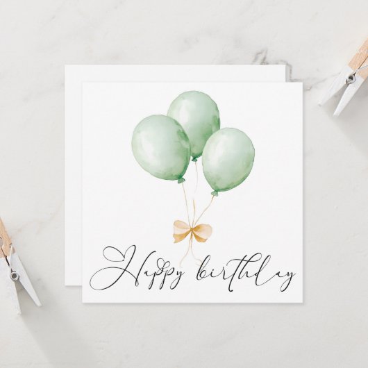 Balloons and Bow Happy Birthday Greeting Card カード (正面/裏面インサイチュ)