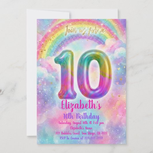 Balloons Birthday 10th Birthday  招待状 (正面)