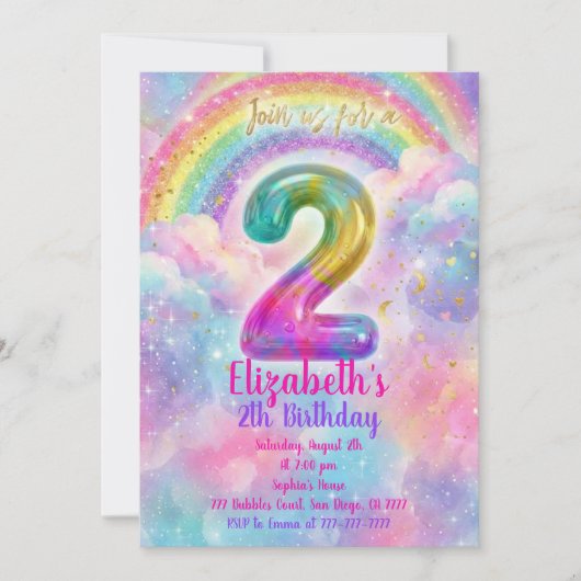 Balloons Birthday 2th Birthday  招待状 (正面)