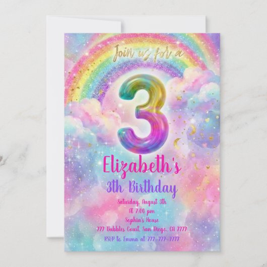 Balloons Birthday 3th Birthday 招待状 (正面)