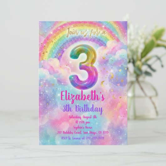 Balloons Birthday 3th Birthday  招待状 (スタンド正面)