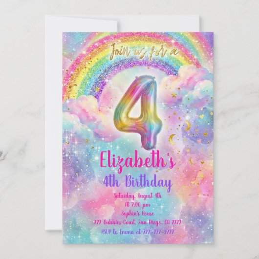 Balloons Birthday 4th Birthday  招待状 (正面)