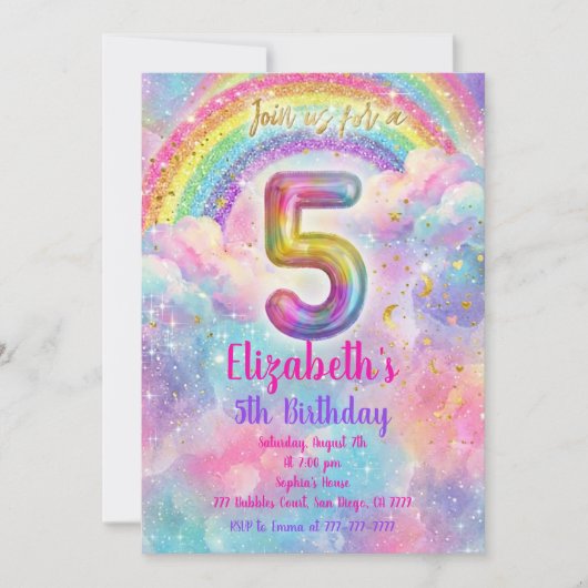 Balloons Birthday 5th Birthday  招待状 (正面)