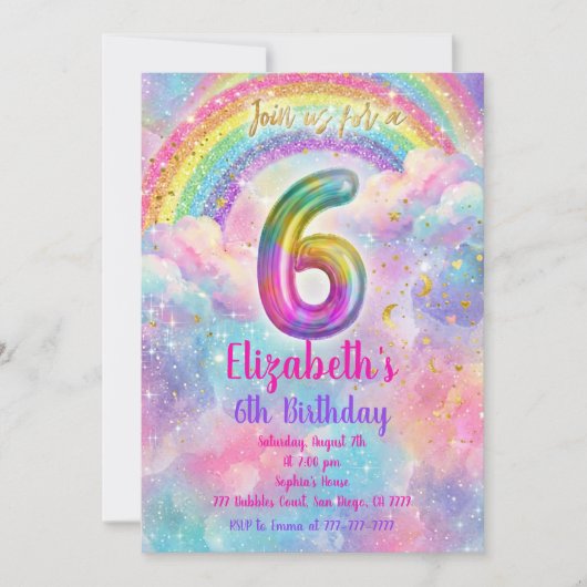 Balloons Birthday 6th Birthday 招待状 (正面)