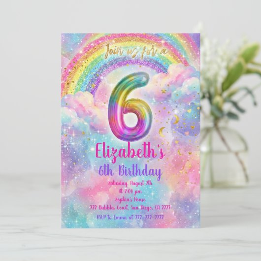 Balloons Birthday 6th Birthday  招待状 (スタンド正面)