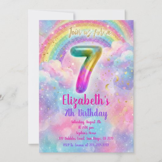 Balloons Birthday 7th Birthday  招待状 (正面)