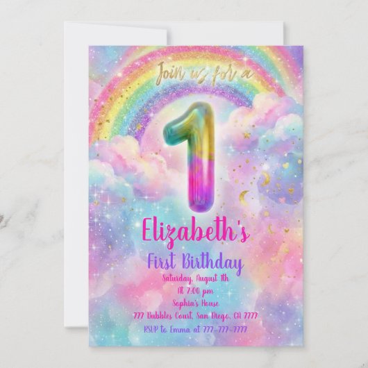 Balloons Birthday first Birthday  招待状 (正面)