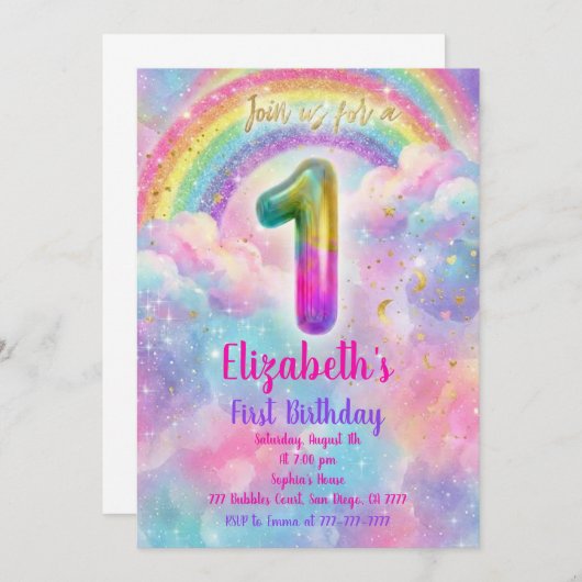 Balloons Birthday first Birthday  招待状 (正面/裏面)