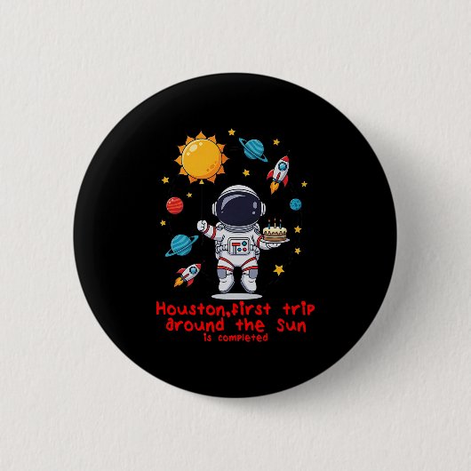 Balloons Cake And Candles Perfect One Year Old Cel 缶バッジ (正面)