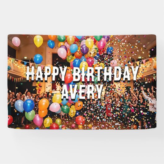 Balloons & Confetti  Personalized Happy Birthday 横断幕 (横)