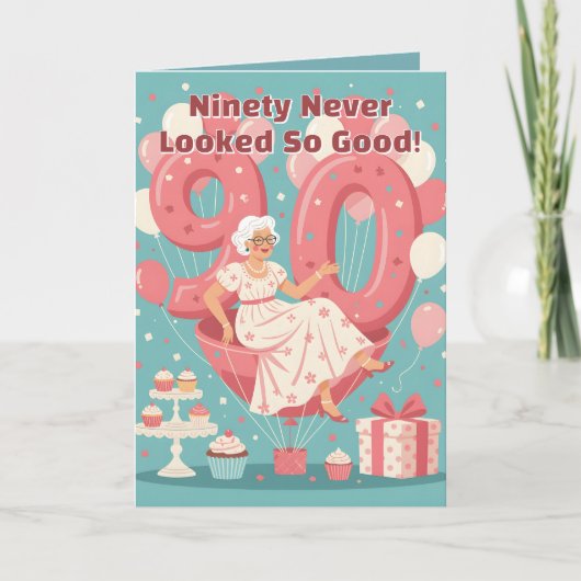 Balloons Elegant Woman's 90th Birthday Greeting カード (正面)