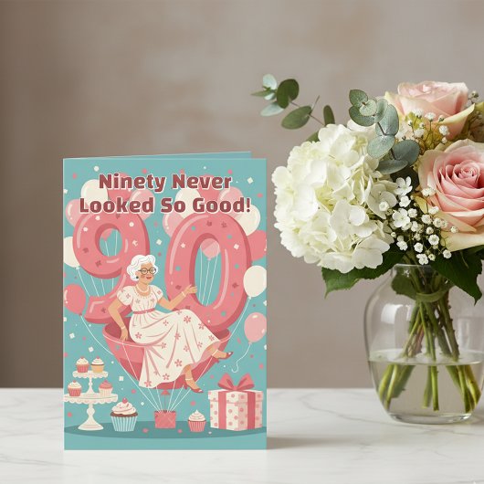 Balloons Elegant Woman's 90th Birthday Greeting カード