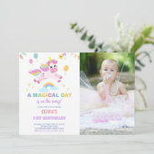 Balloons Flags Unicorns誕生日招待状写真 招待状 (スタンド正面)