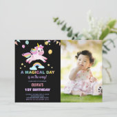 Balloons Flags Unicorns誕生日招待状写真 招待状 (スタンド正面)