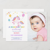 Balloons Flags Unicorns誕生日招待状写真 招待状 (正面/裏面)