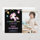 Balloons Flags Unicorns誕生日招待状写真 招待状 (正面/裏面)