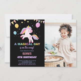 Balloons Flags Unicorns誕生日招待状写真 招待状
