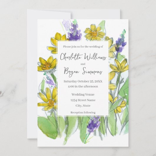 Balsam Lupines Wildflowers Watercolor Wedding 招待状 (正面)