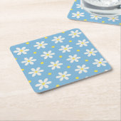 Baltic Sea Blue & Cloud Dancer Daisy Floral ペーパーコースター (アングル)
