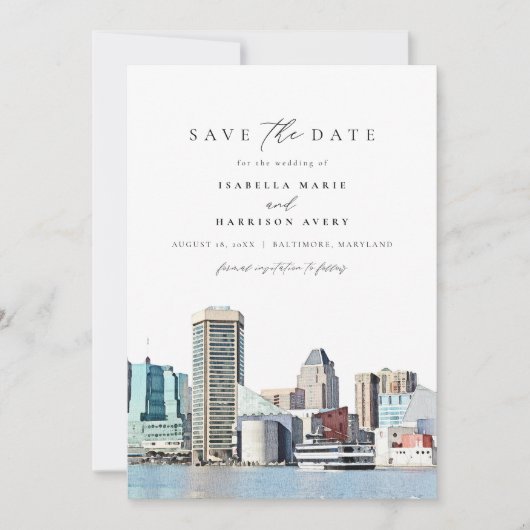 BALTIMOREメリーランドのスカイライン旅行は日付を保存 招待状 (正面)