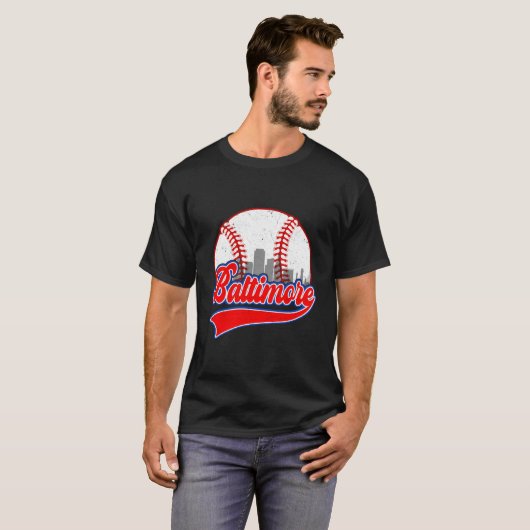 Baltimore Cityscape Baseball Tシャツ (正面フル)