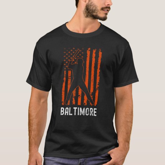 Baltimore Maryland American Flag Baseball Weathere Tシャツ (正面)