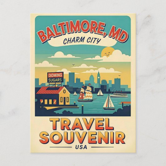 Baltimore Maryland Charm City Retro ポストカード (正面)