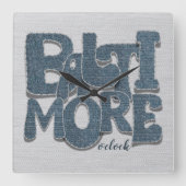 Baltimore Maryland Denim Letter スクエア壁時計 (正面)