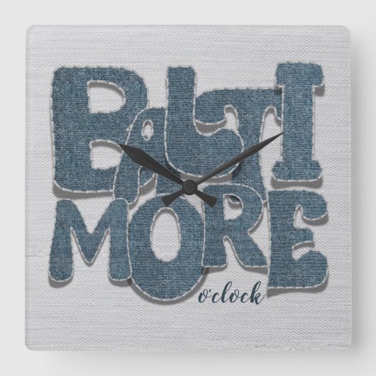 Baltimore Maryland Denim Letter スクエア壁時計 (正面)