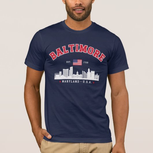 Baltimore Maryland Modern Skyline city Tシャツ (正面)