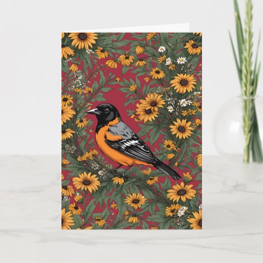 Baltimore Oriole Bird And Black Eyed Susan Flowers シーズンカード (正面)