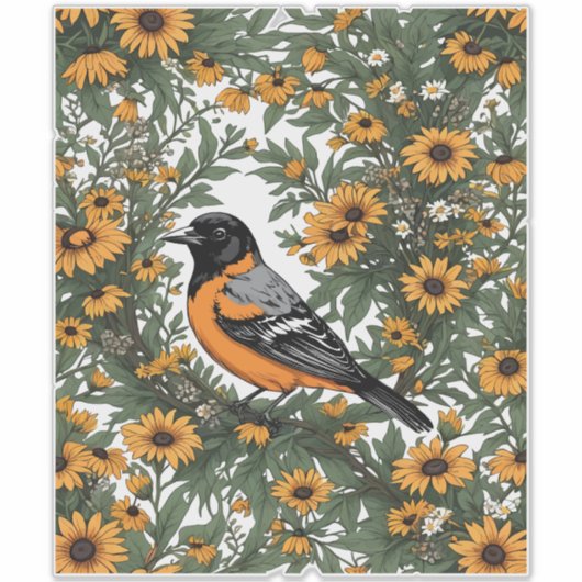 Baltimore Oriole Bird And Black Eyed Susan Flowers シール (正面)