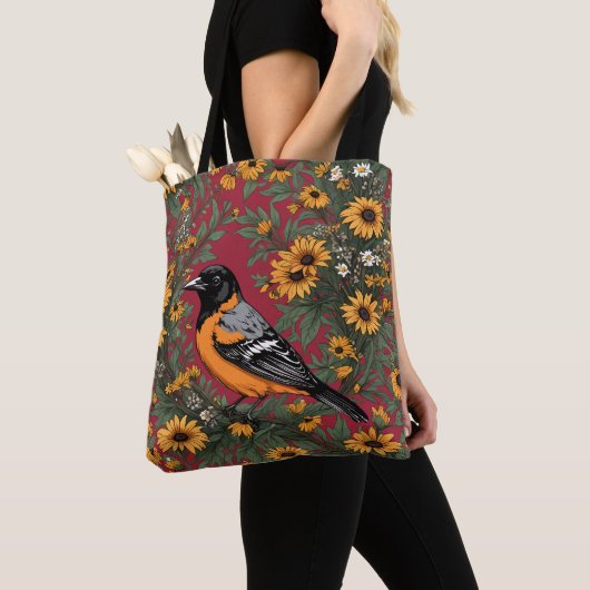 Baltimore Oriole Bird And Black Eyed Susan Flowers トートバッグ (クローズアップ)