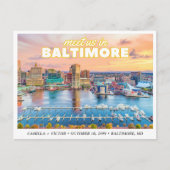 Baltimore Save the Date Retro Skyline Postcard ポストカード (正面)