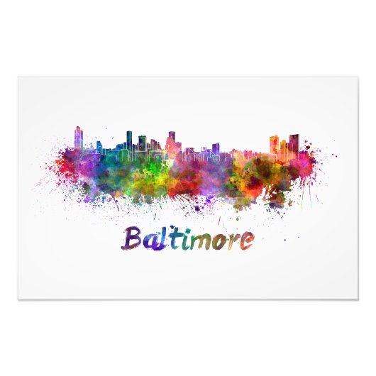 Baltimore skyline in watercolor フォトプリント            (正面)