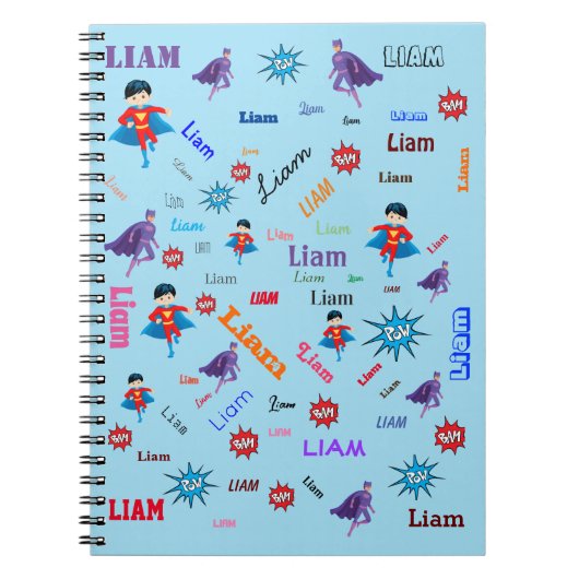 Bamポウスーパーヒーローワードクラウド名コラージュ ノートブック (正面)