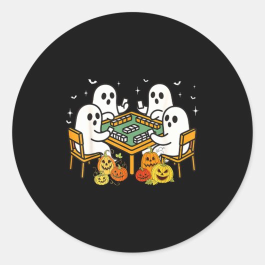 Bam Boo Halloween Ghost Mahjong Funny Costume Game ラウンドシール (正面)