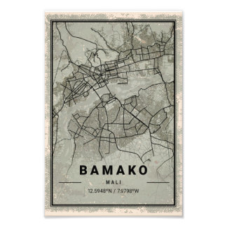 Bamako map print poster canvas | Mali フォトプリント