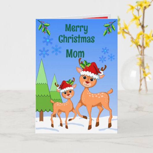 BambiDeer Christmas Folded Greeting Card カード (黄色い花)
