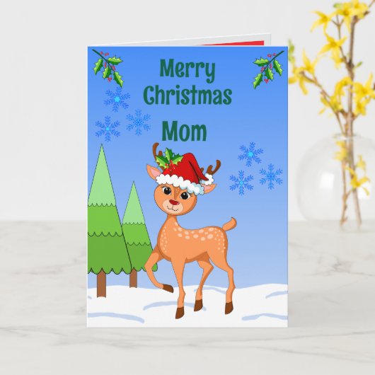 BambiDeer Christmas Folded Greeting Card カード (黄色い花)