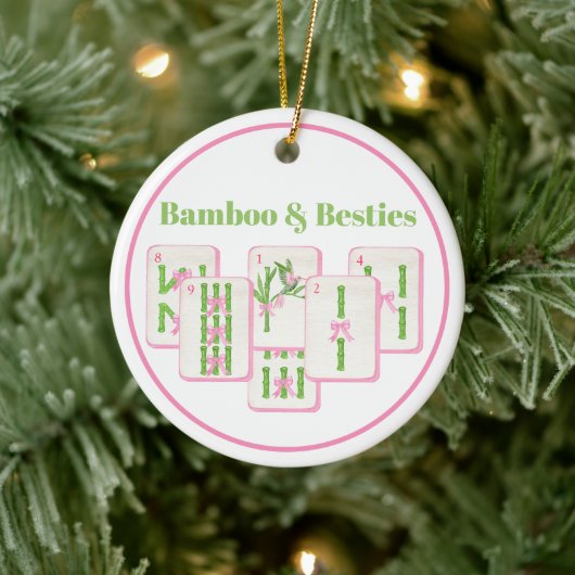 Bamboo & Besties Mahjong Pink & Green Tiles Bows セラミックオーナメント (ツリー)